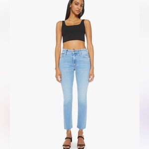 MOTHER High Rise Dazzler Ankle Fray Light Blue High Rise Jeans - 28